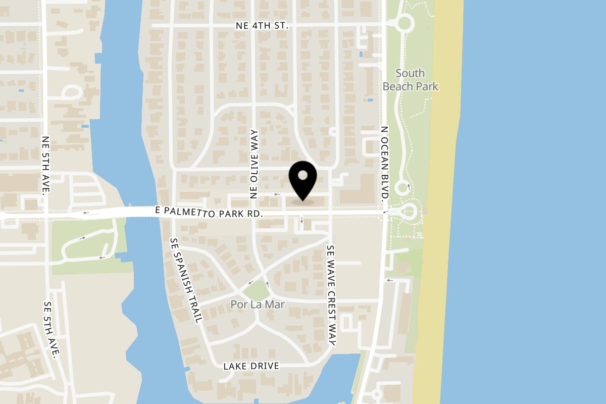 Map showing the location of The Boca Beach House on 887 E Palmetto Park Rd in Boca Raton